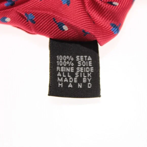 Drake's NWT Neck Tie in Red with Navy/Light Blue & White Floral Print 100% Silk